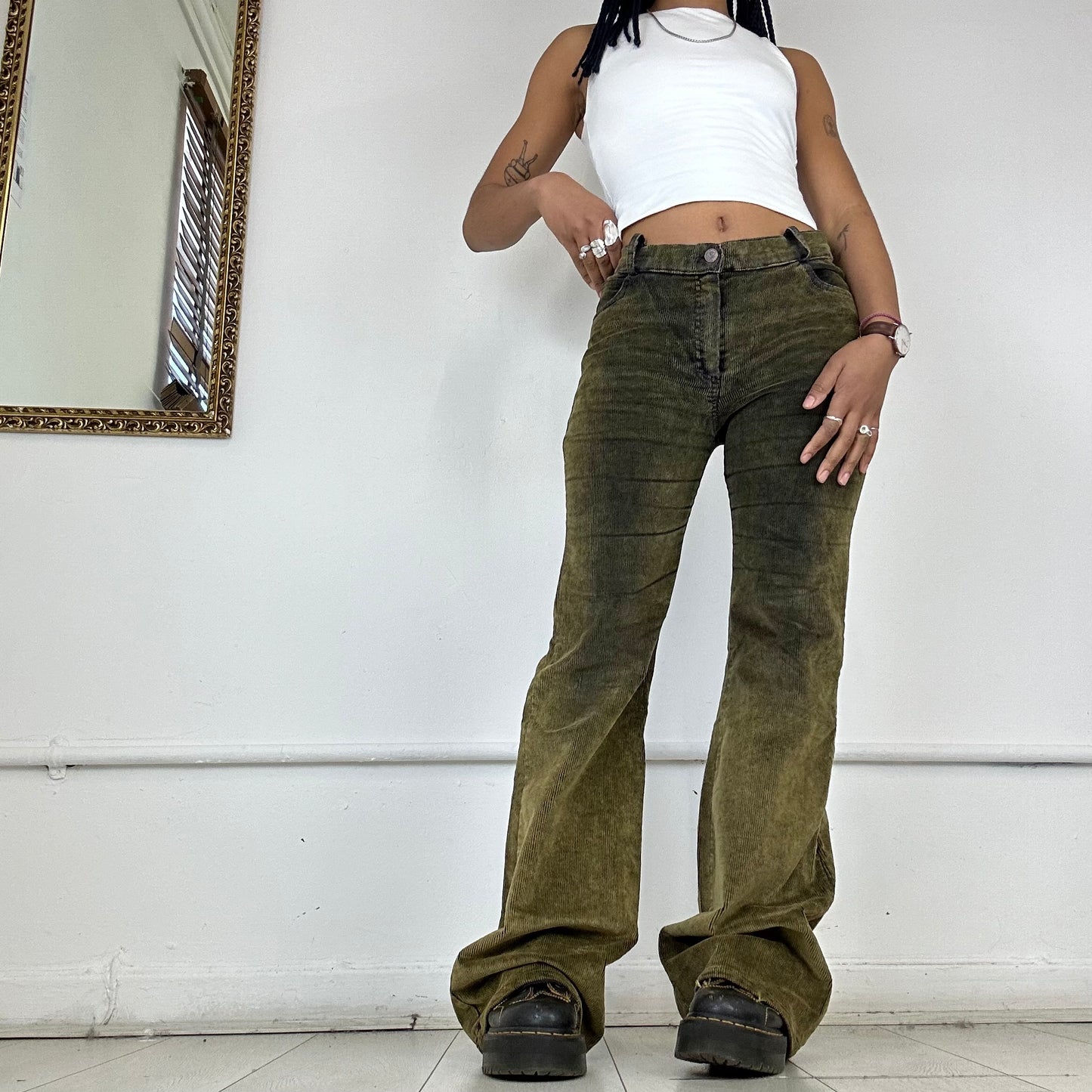 00s two tone corduroy flared jeans