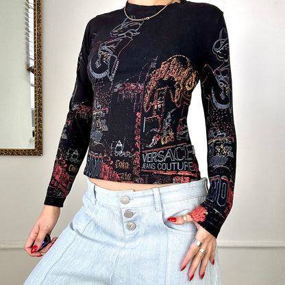 versace jeans couture pattern black long sleeve top