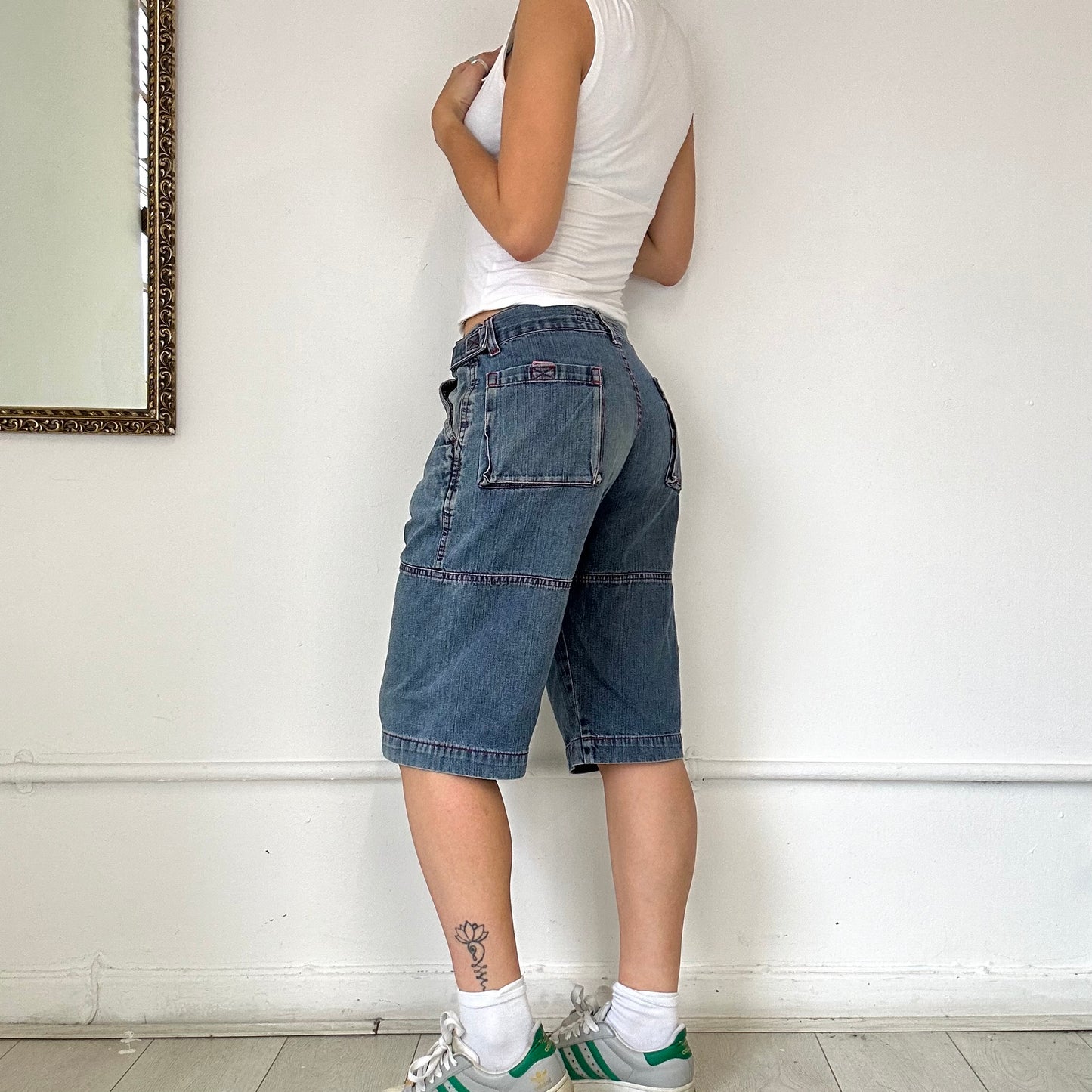 baggy denim cargo jean shorts