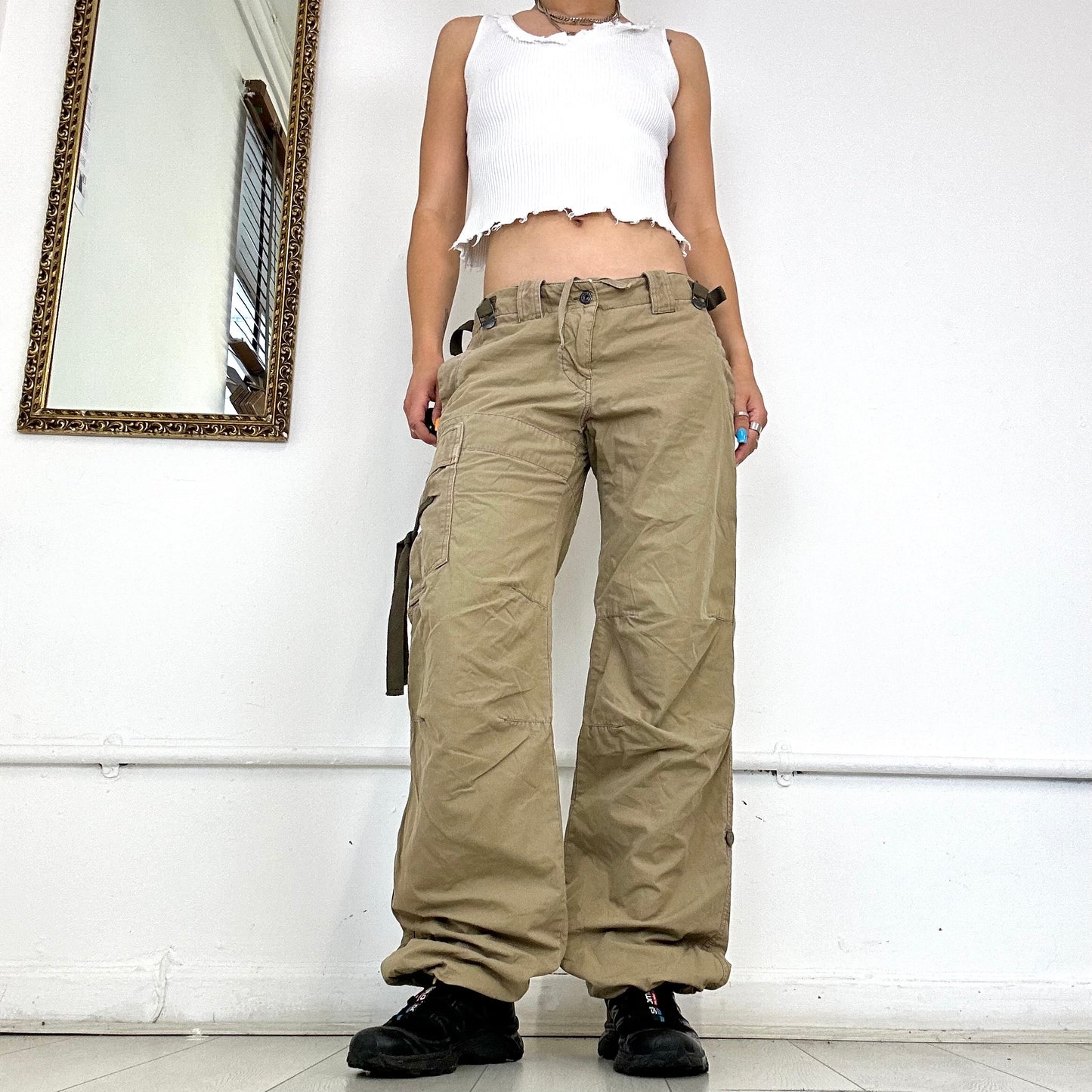 khaki baggy cargo trousers