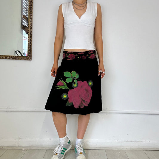 desigual black floral print midi skirt