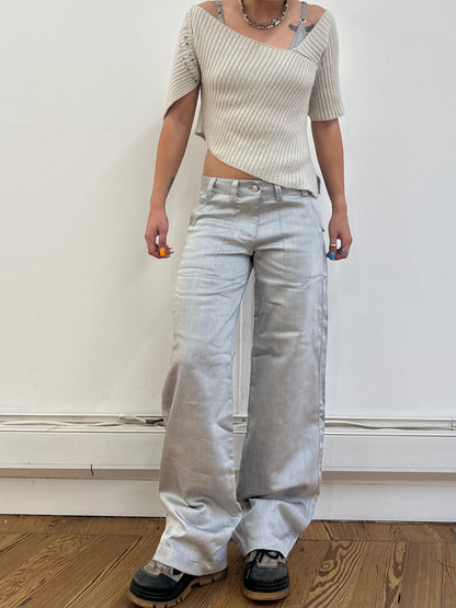 the slouch in shiny grey denim