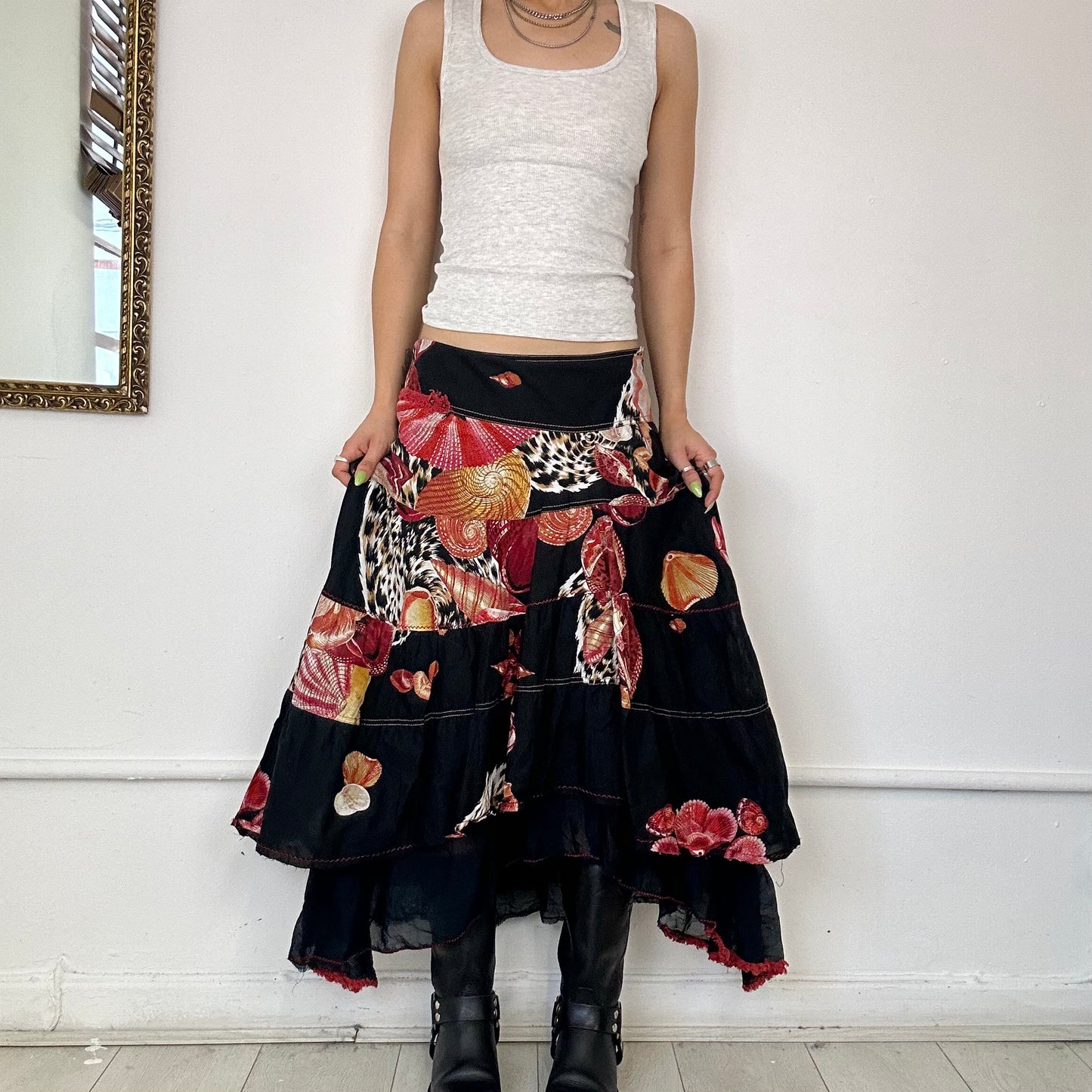 fuego layered midi skirt