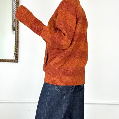 vintage orange knit zip up jumper