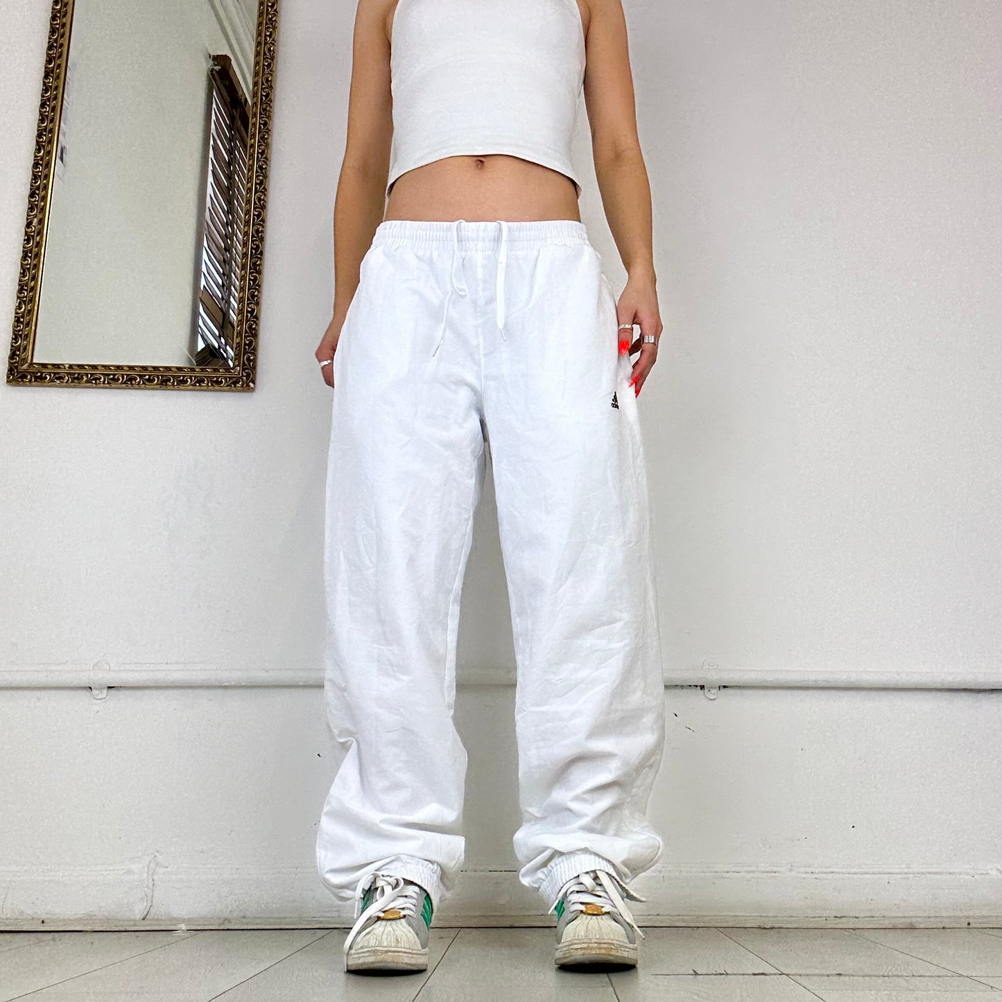 adidas white baggy tracksuit bottoms