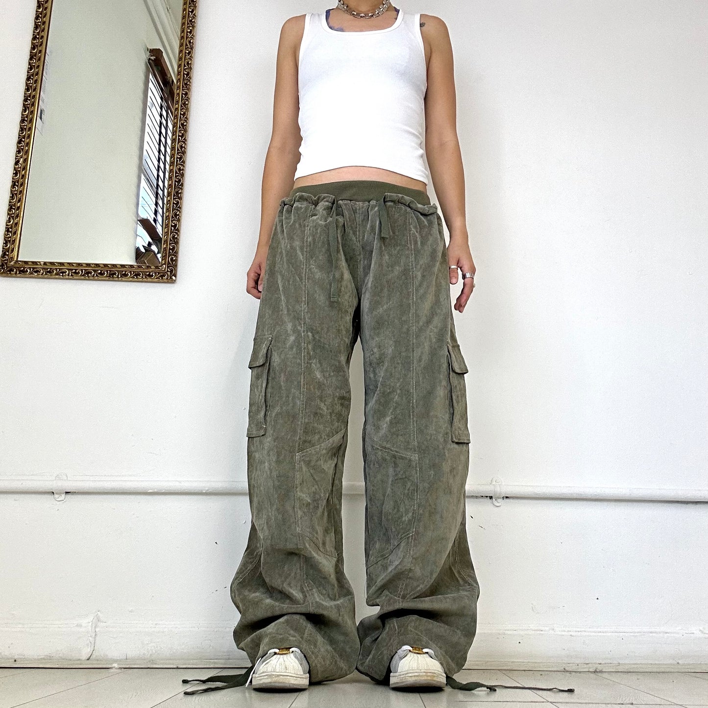 khaki corduroy baggy trousers