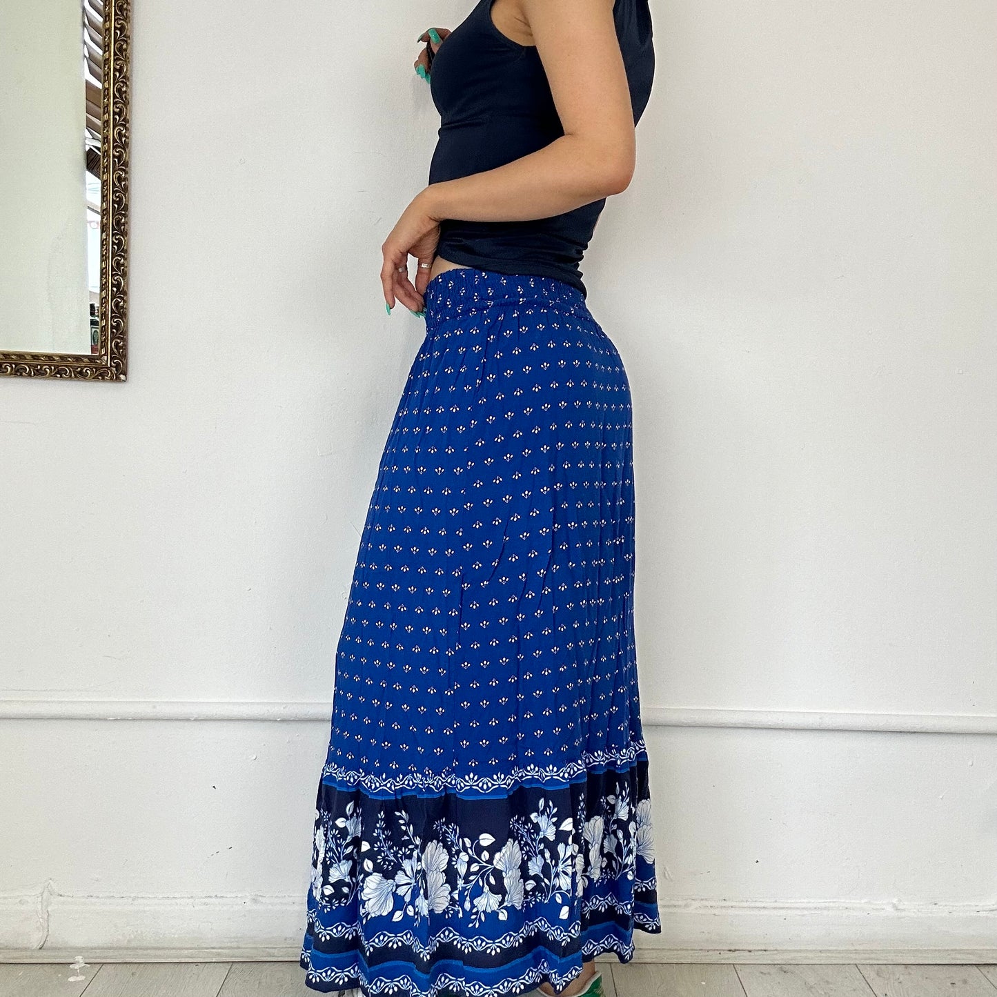 blue floaty maxi skirt