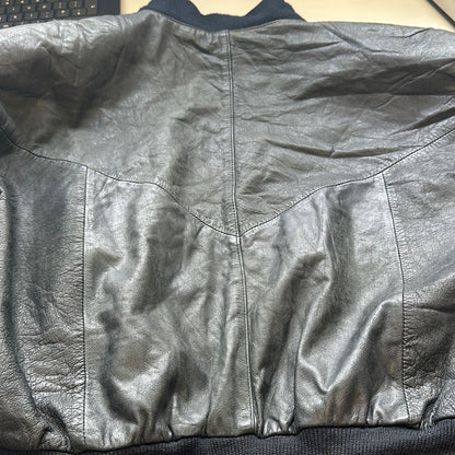 black leather bomber jacket