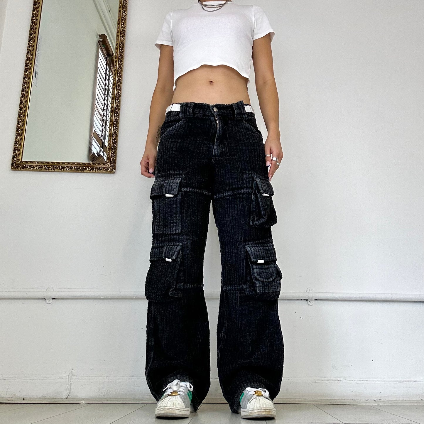 2000's black corduroy cargo trousers