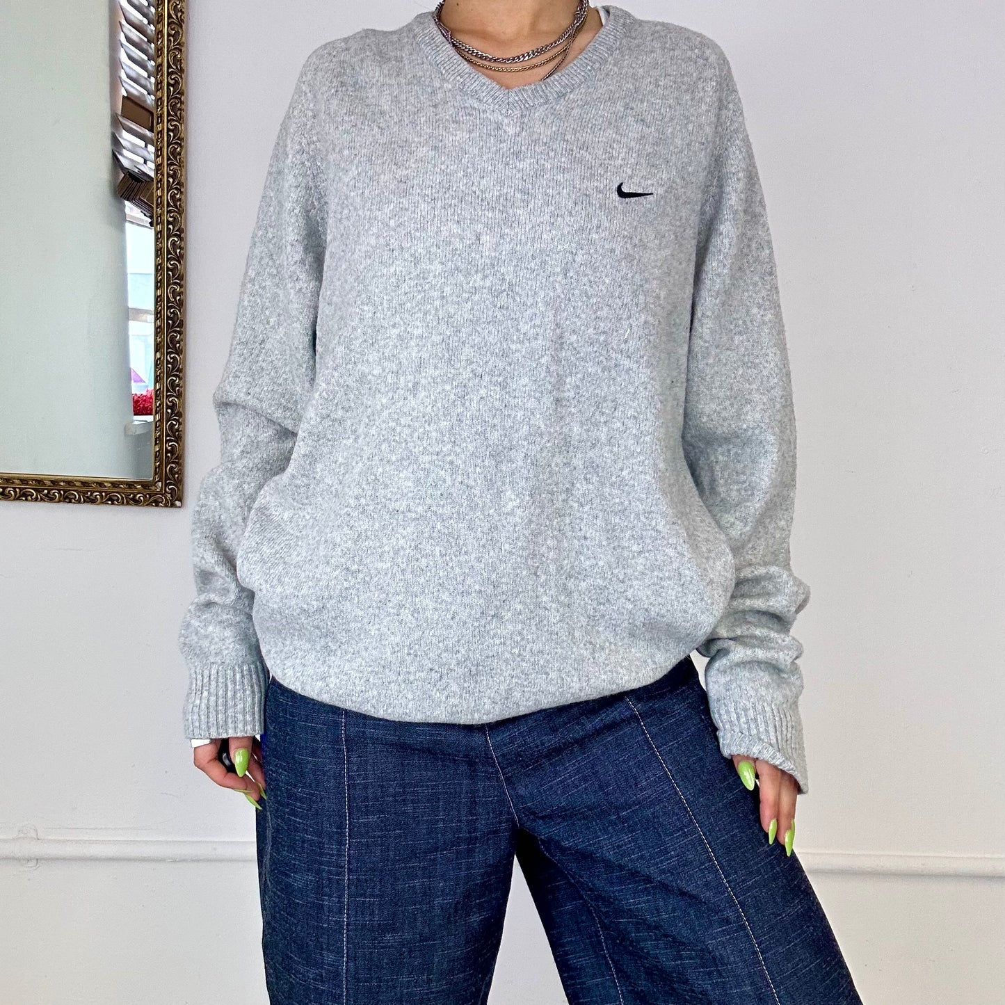 grey vintage knitted nike jumper