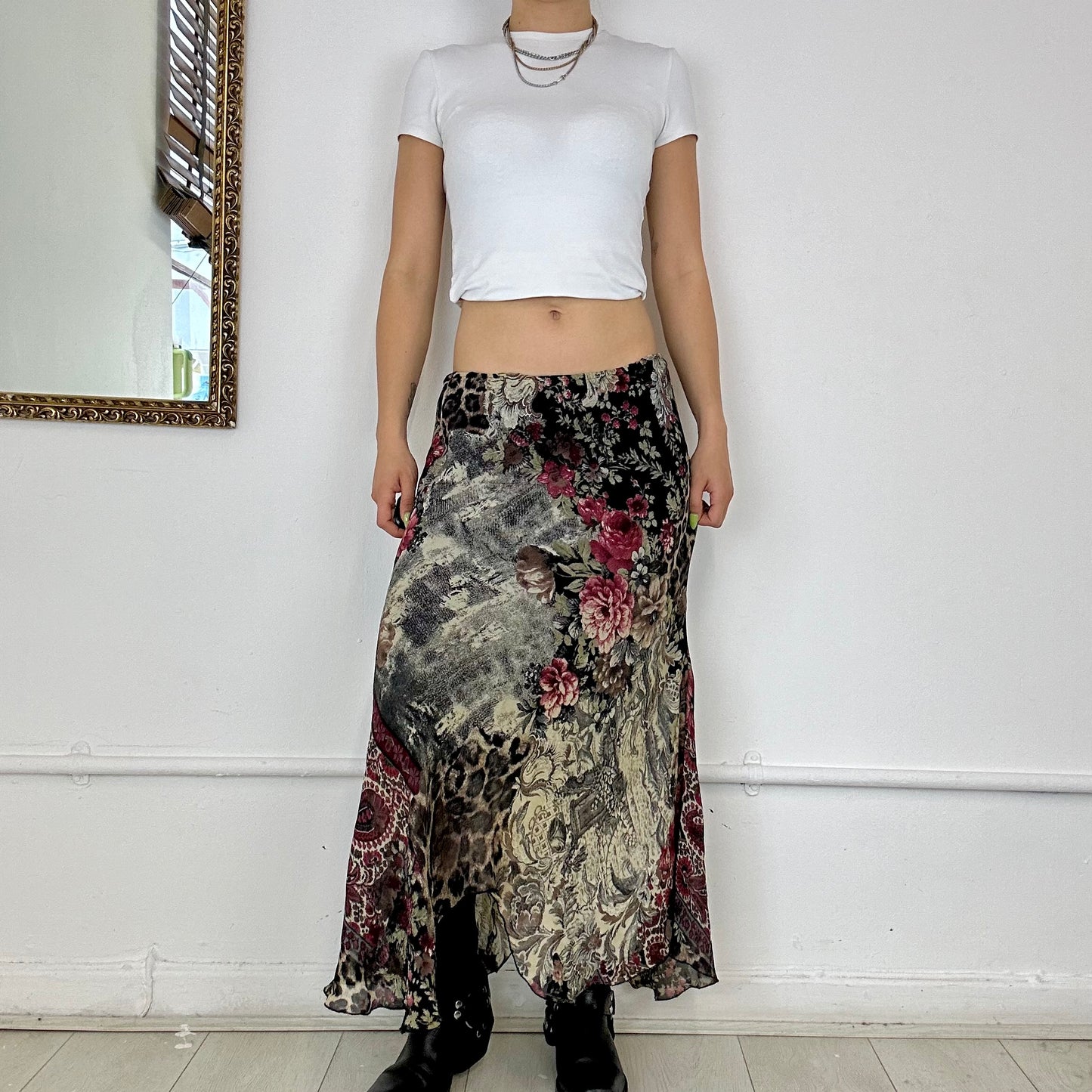 2000’s patterned mesh maxi skirt