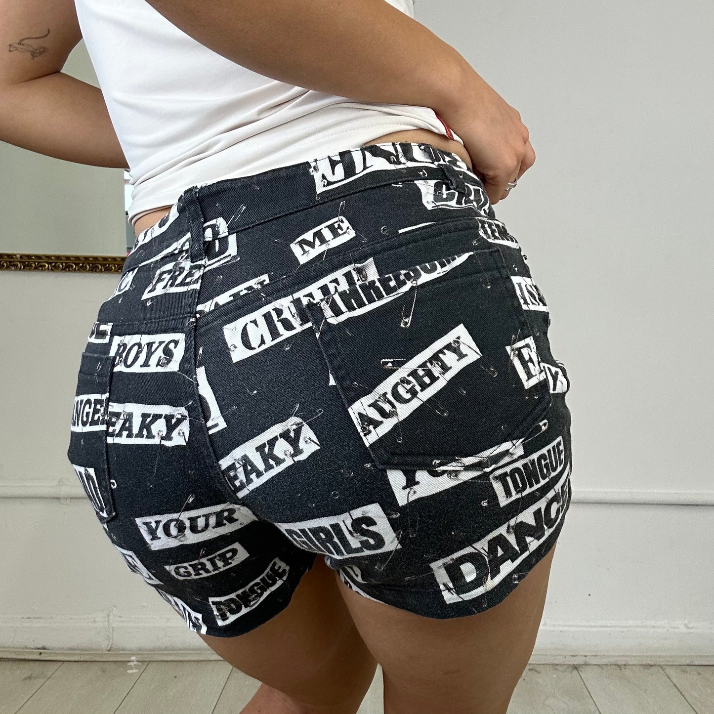 vintage moschino couture graphic print mini shorts