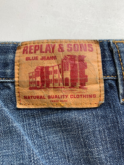 replay dark wash cargo jeans