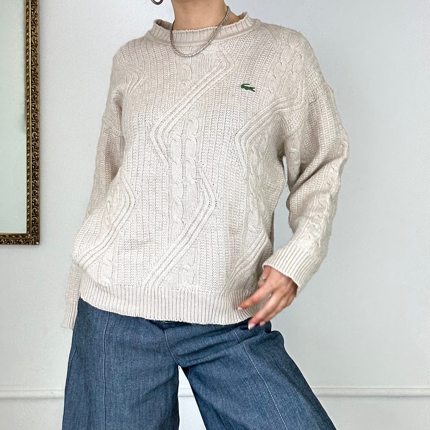 vintage lacoste cream cable knit jumper