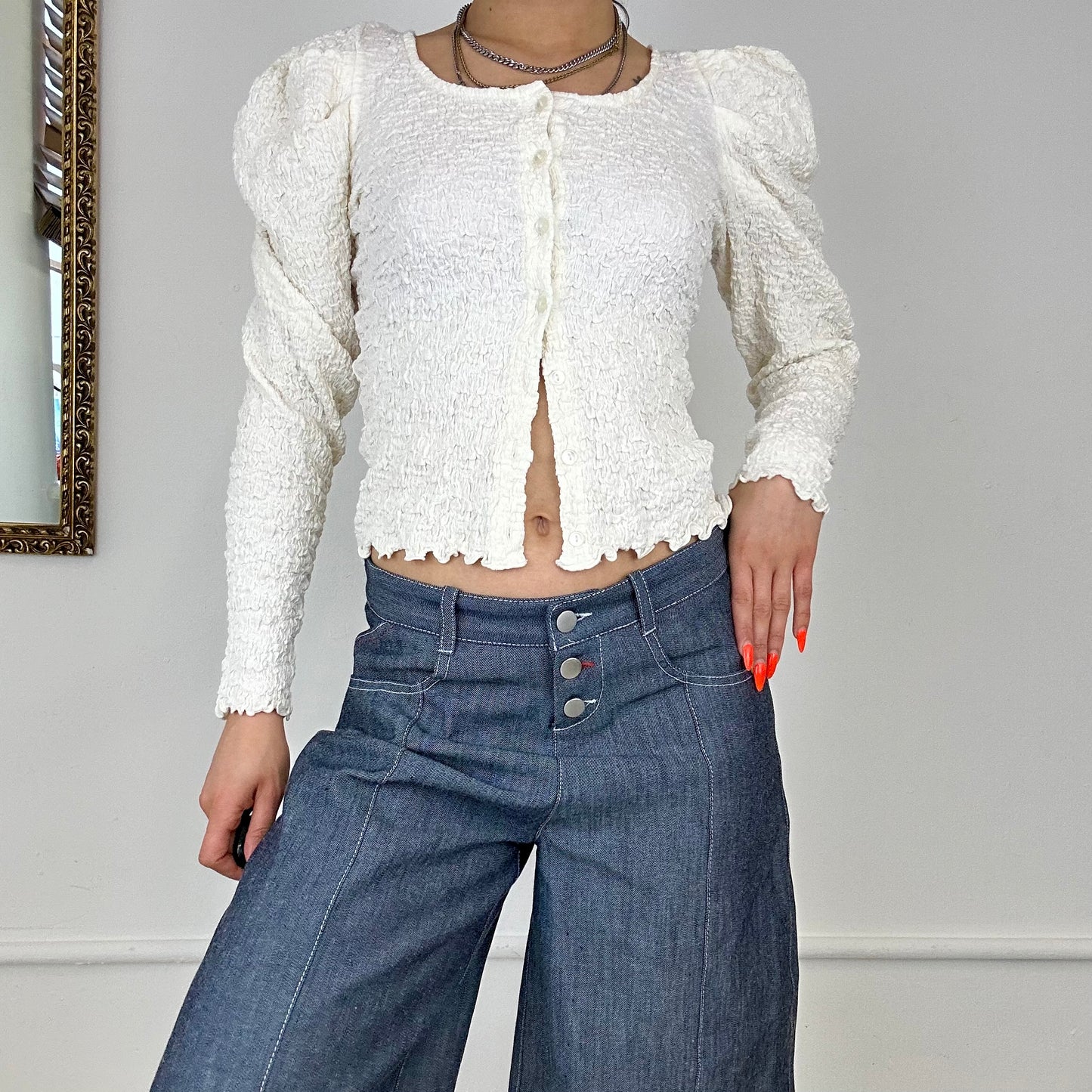 90s cream puff sleeve blouse