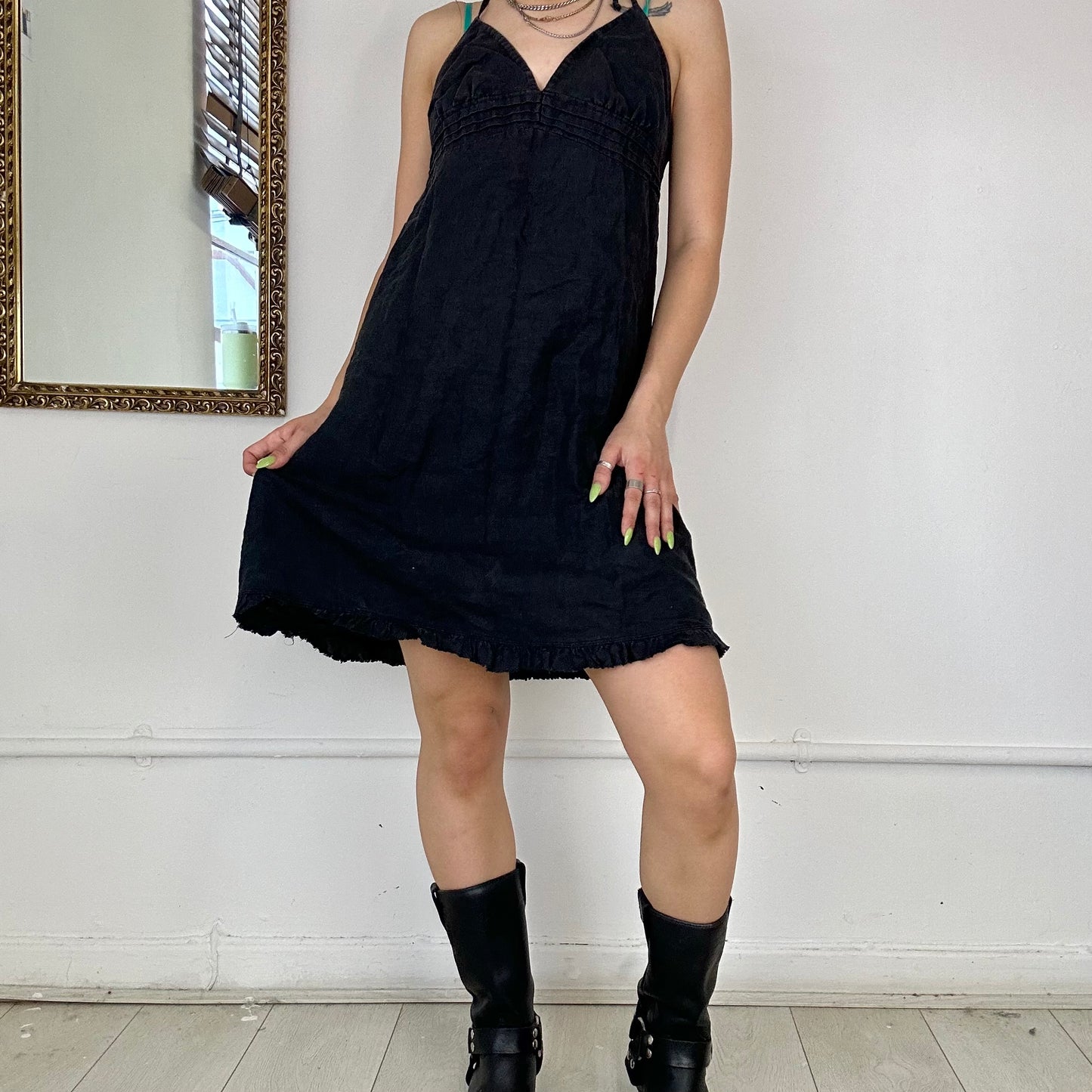 black halterneck flowy dress