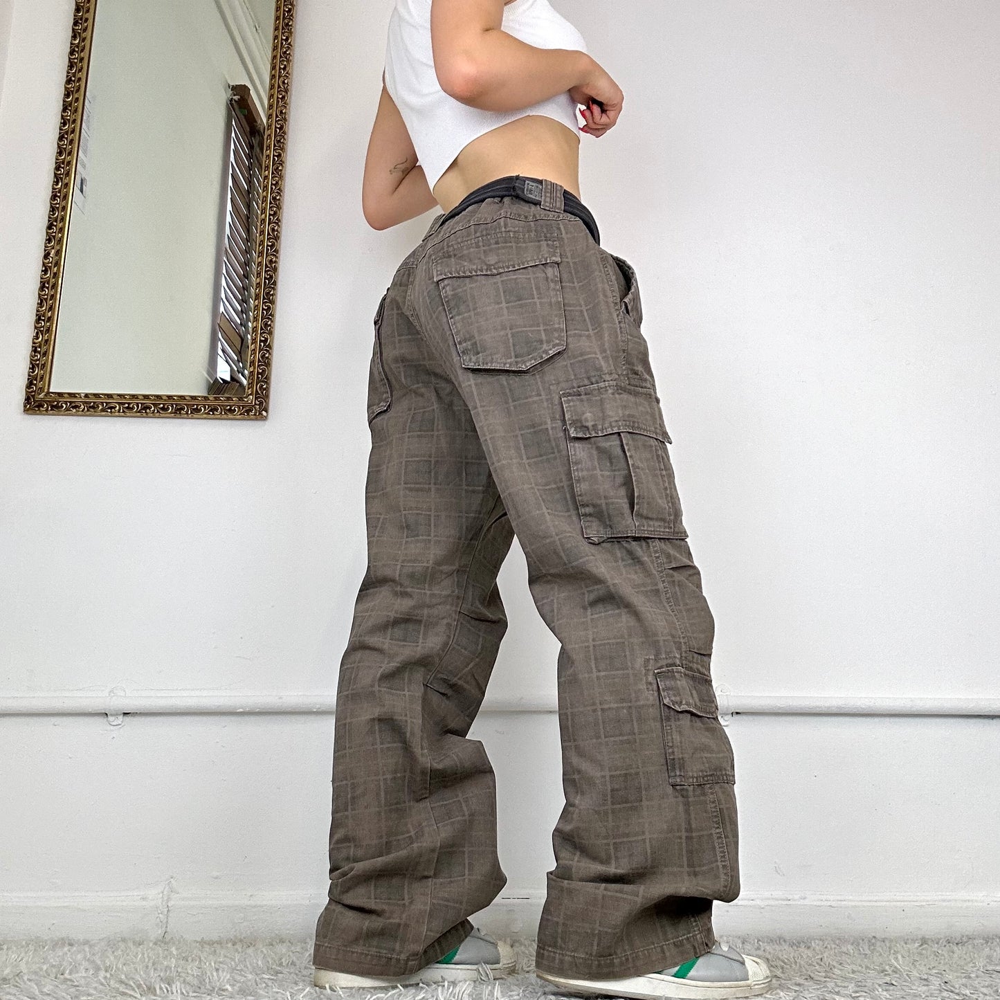 baggy checkered cargo trousers