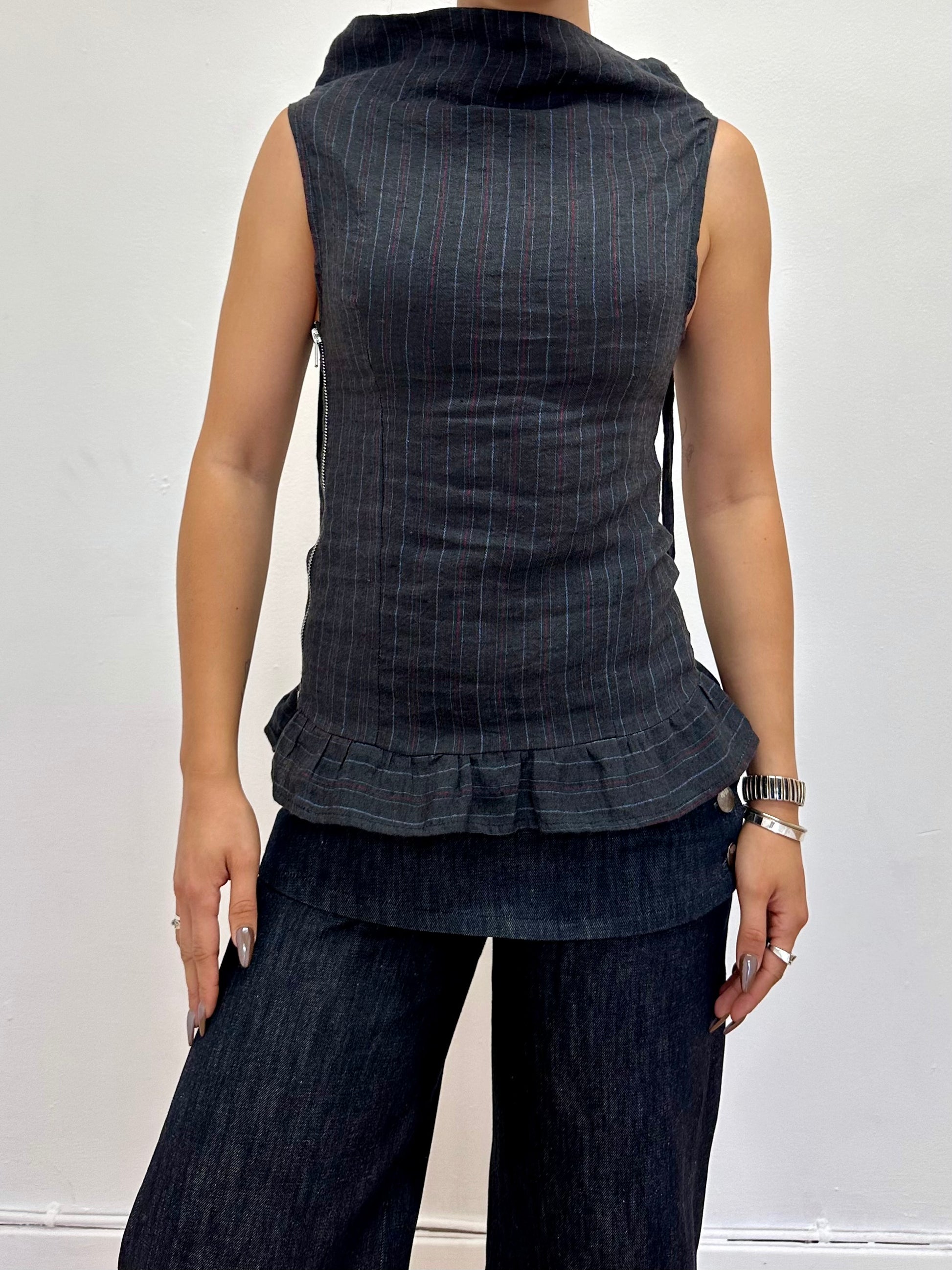 alex top - pinstripe linen