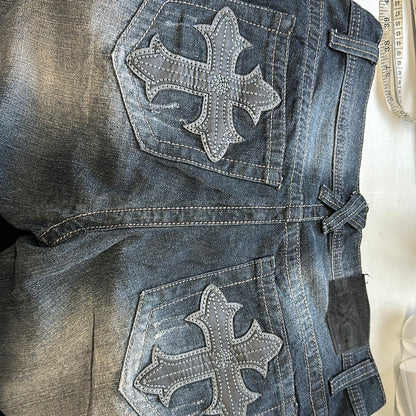 dark wash distressed jeans by xtreme couture