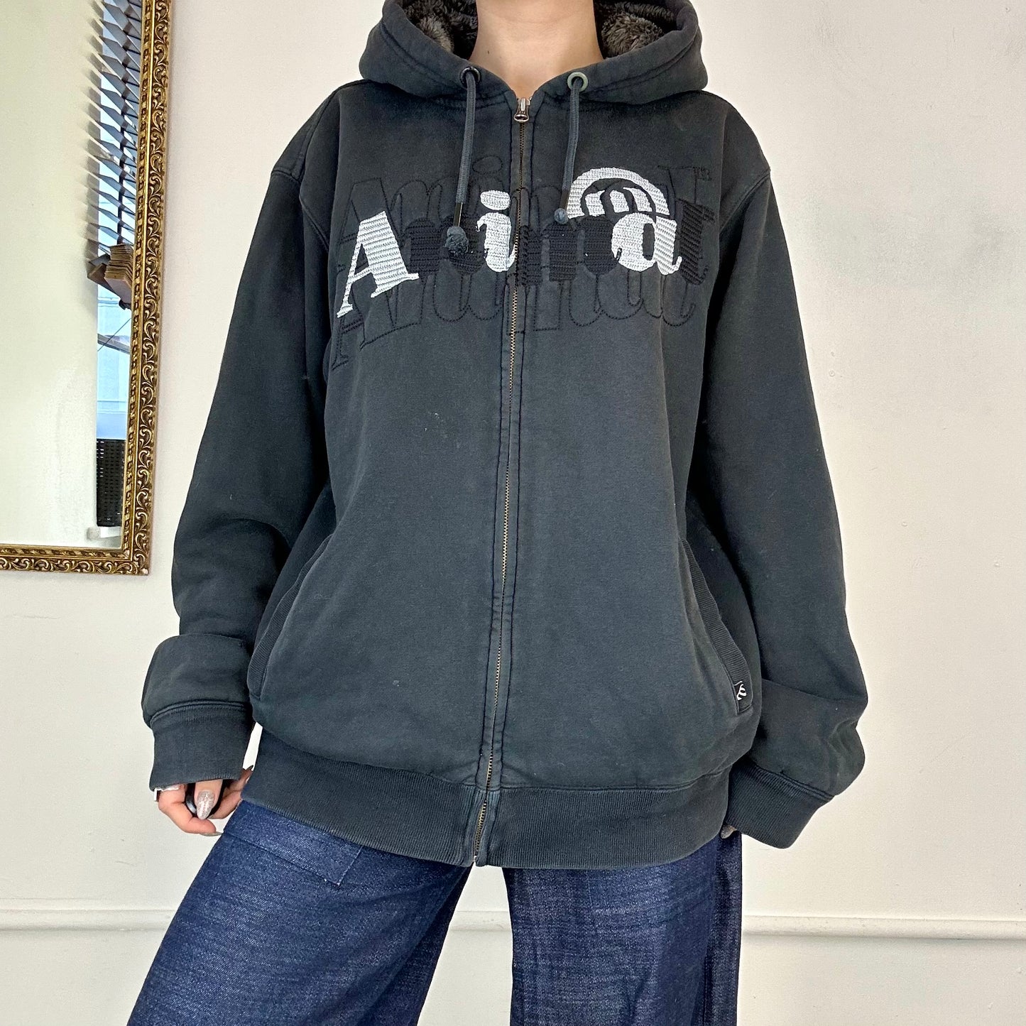 2000's fur lined zip up hoodie by animal