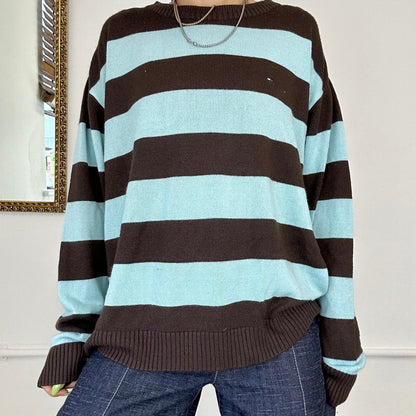 vintage blue and brown striped jumper by tommy hilfiger