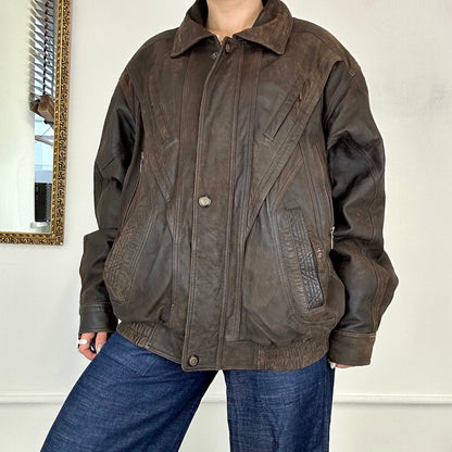 vintage brown leather bomber jacket