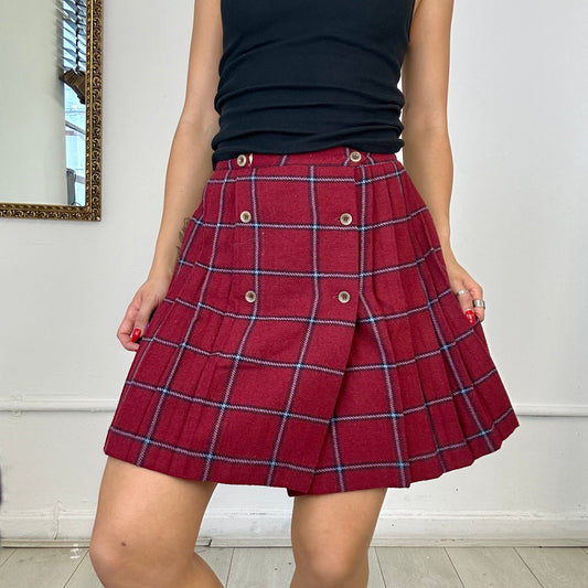 vintage red pleated tartan mini skirt