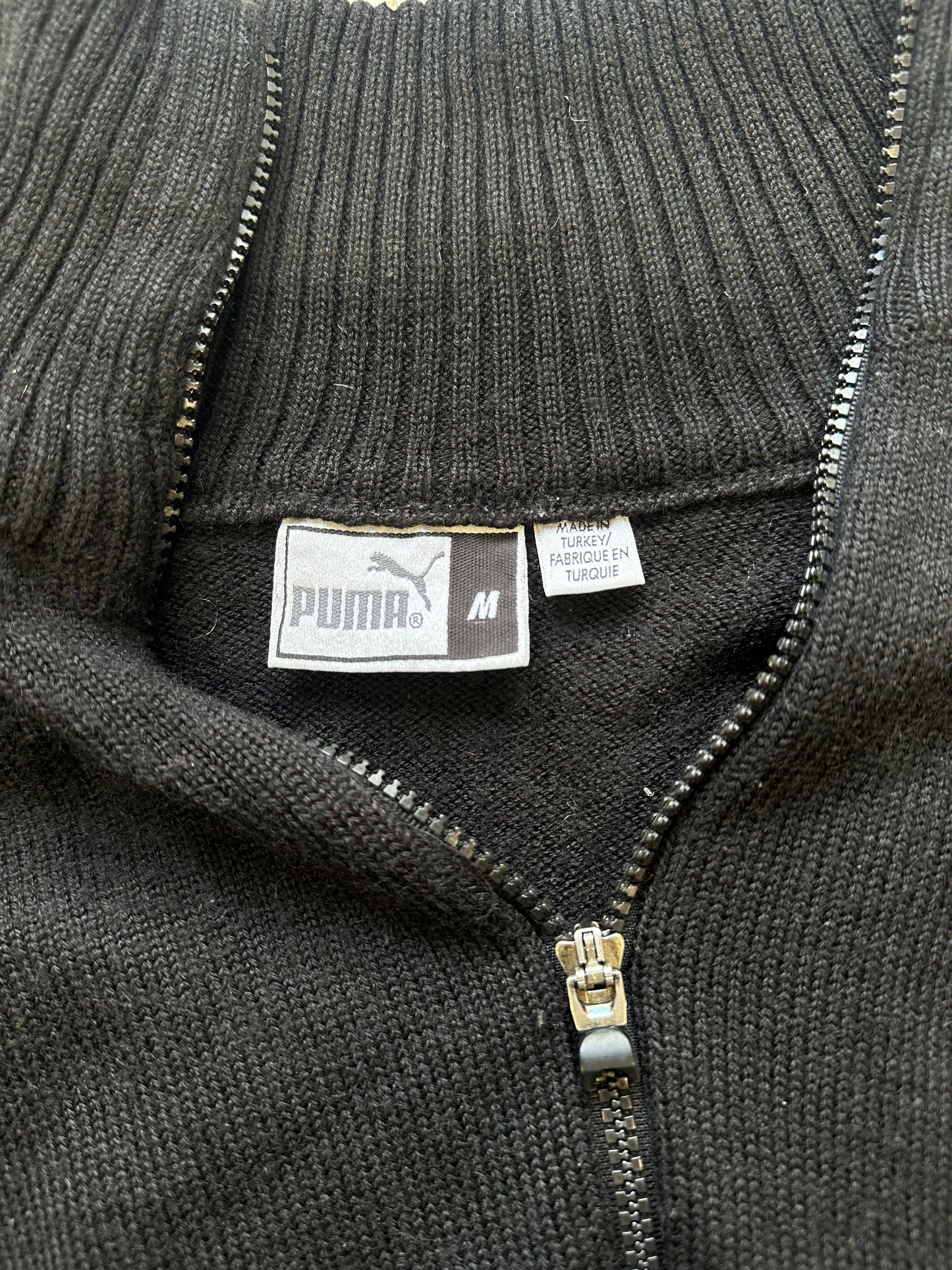 black puma zip up knit jumper