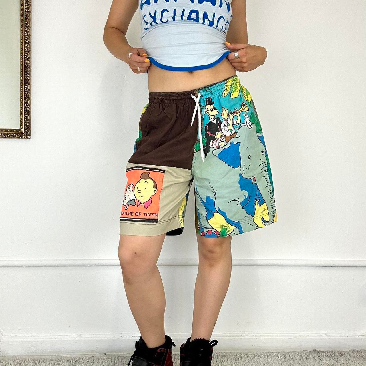 adventure of tintin 80's graphic print shorts