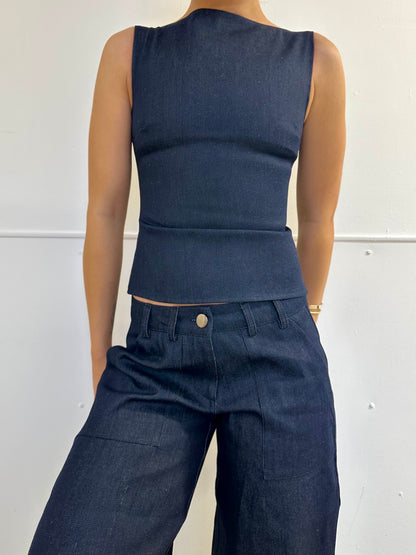 the charlie top in navy denim