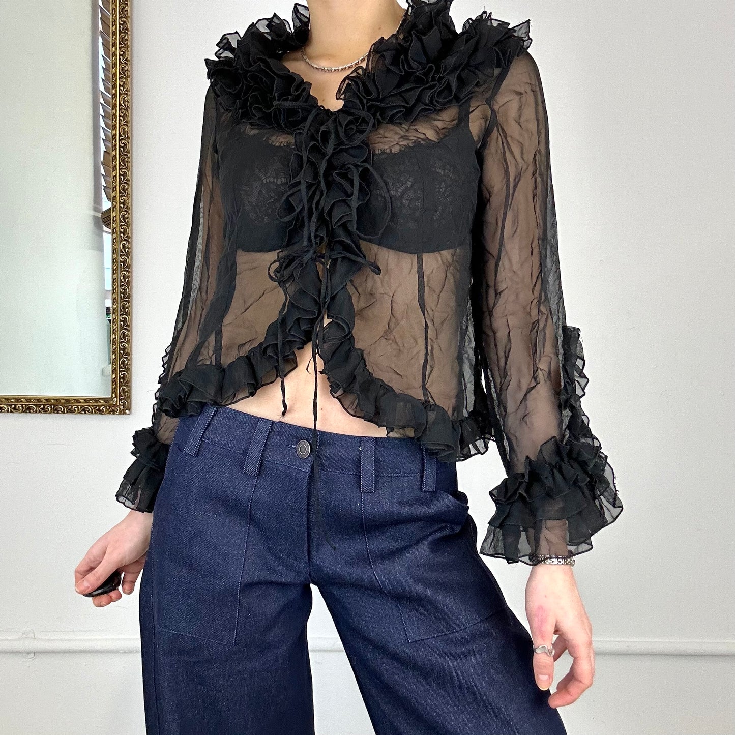 90’s black sheer blouse