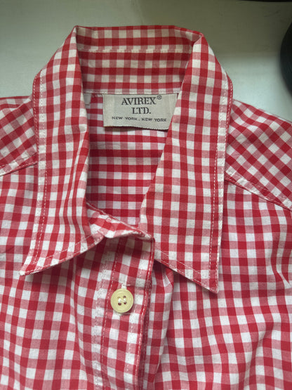 avirex red gingham sleeveless blouse