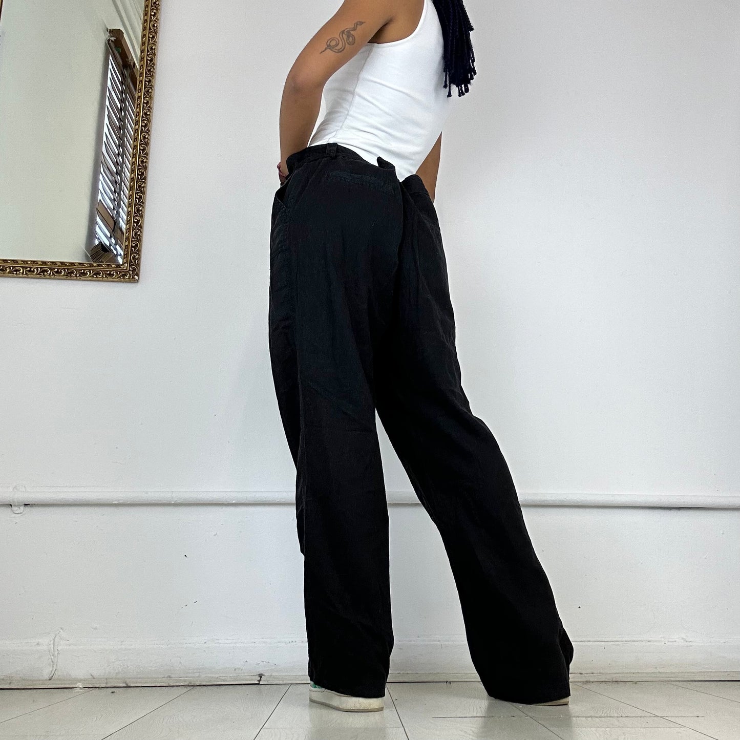 black linen trousers