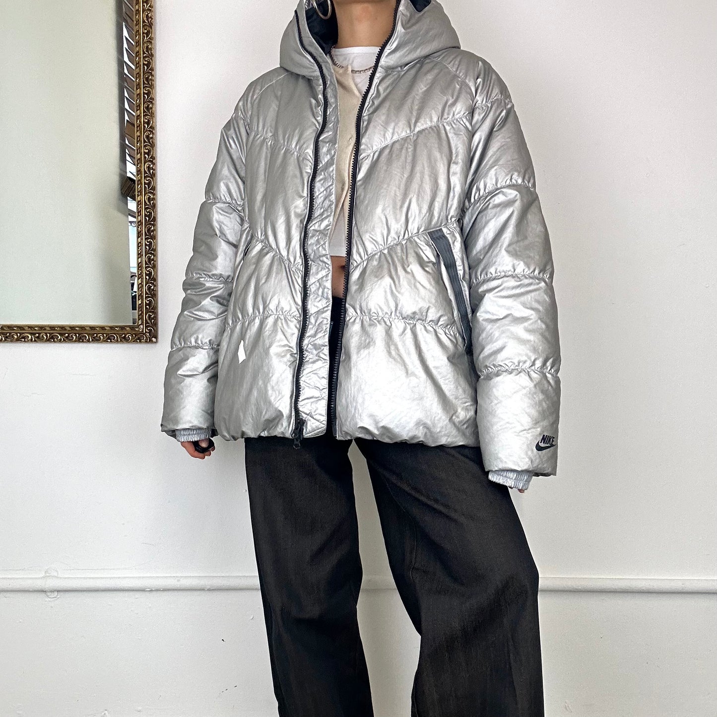 00's nike silver puffer coat