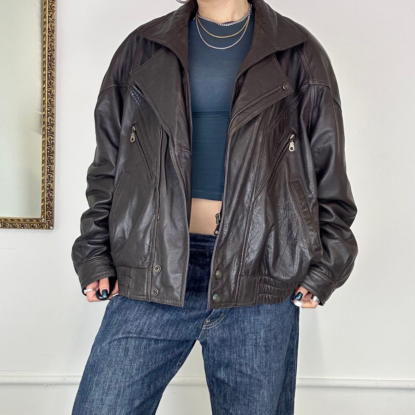 vintage leather bomber jacket