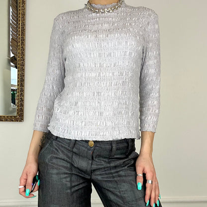 90's silver stretchy scrunch blouse