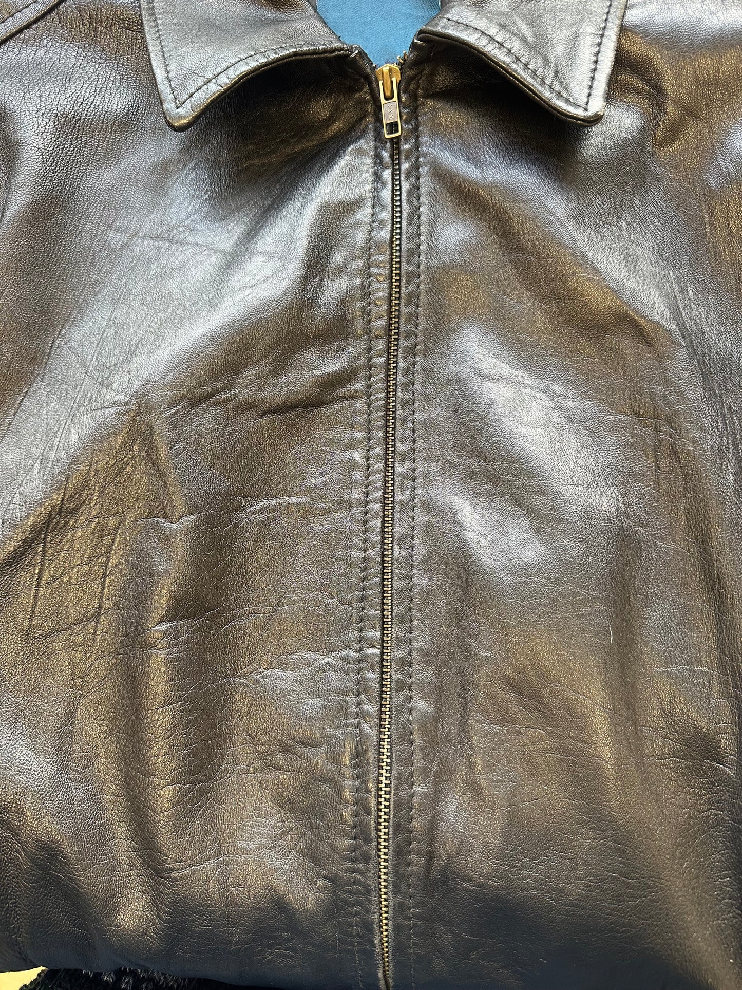 vintage black leather zip up jacket