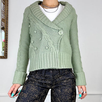 sage green asymmetric knitted cardigan