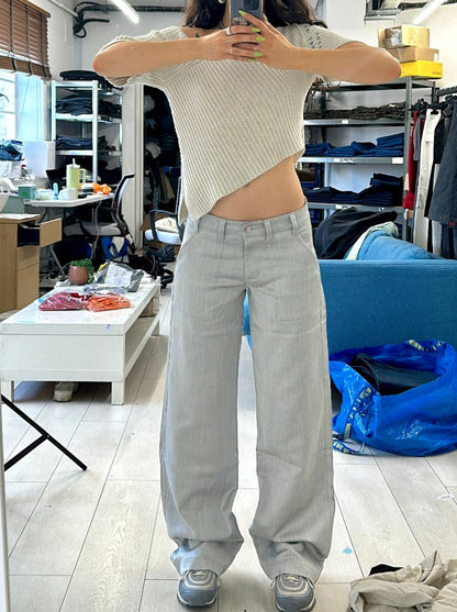 the slouch in shiny grey denim