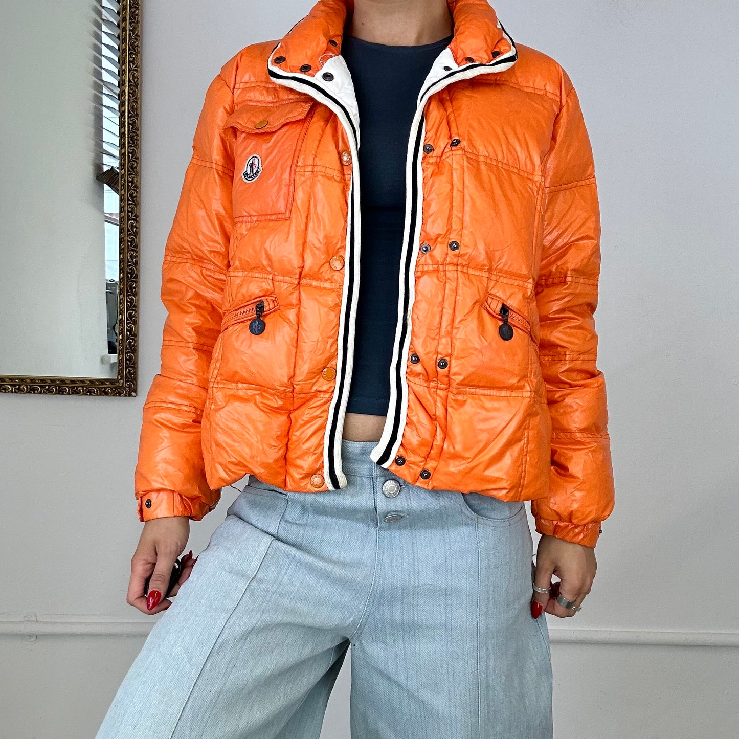 vintage orange moncler down filled puffer coat