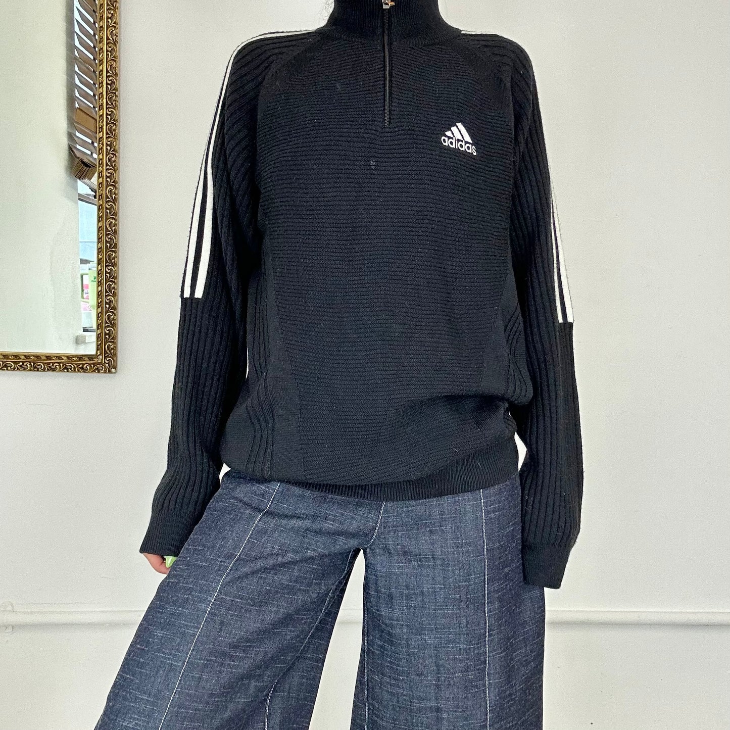 vintage adidas black quarter zip jumper