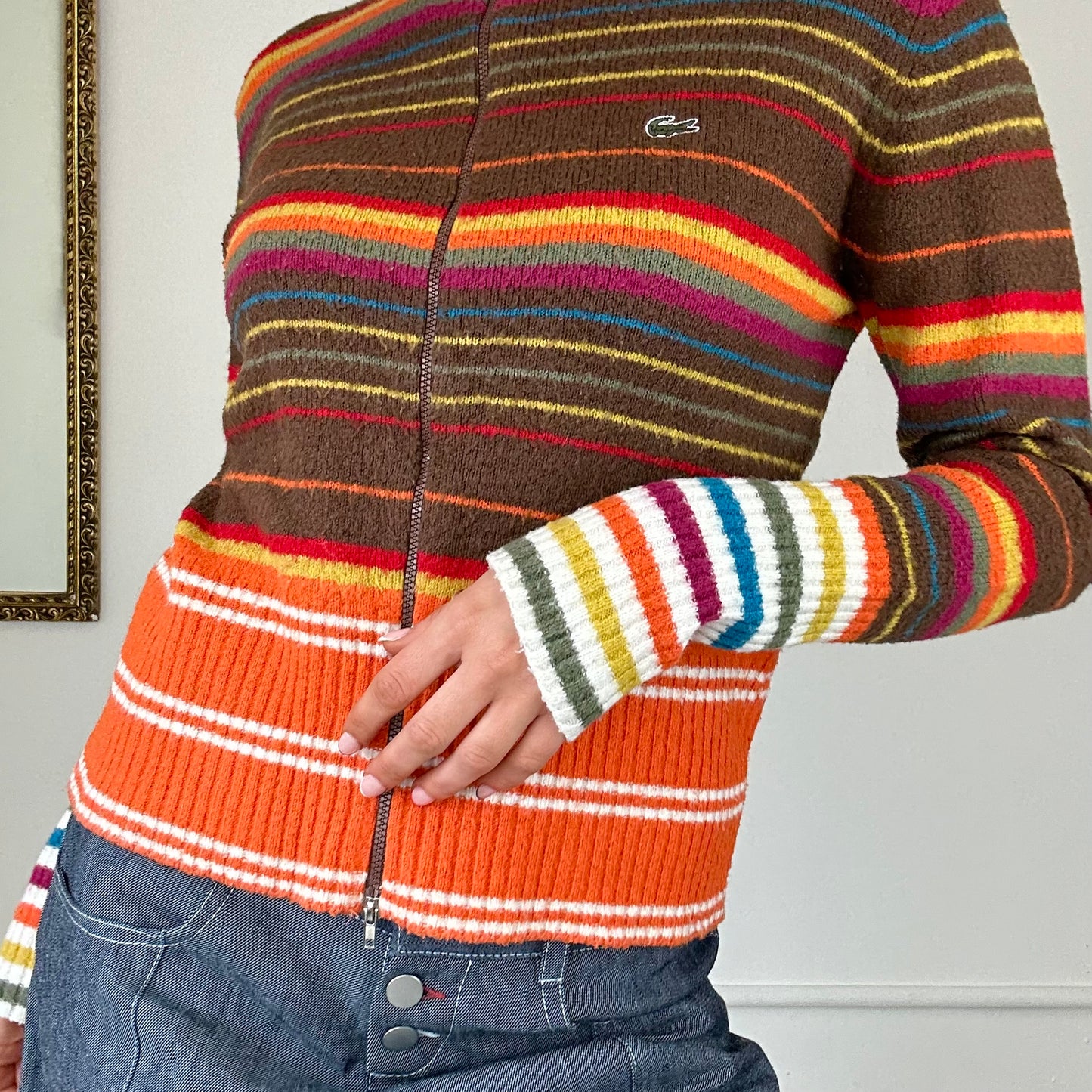 lacoste colourful zip up knitted jumper