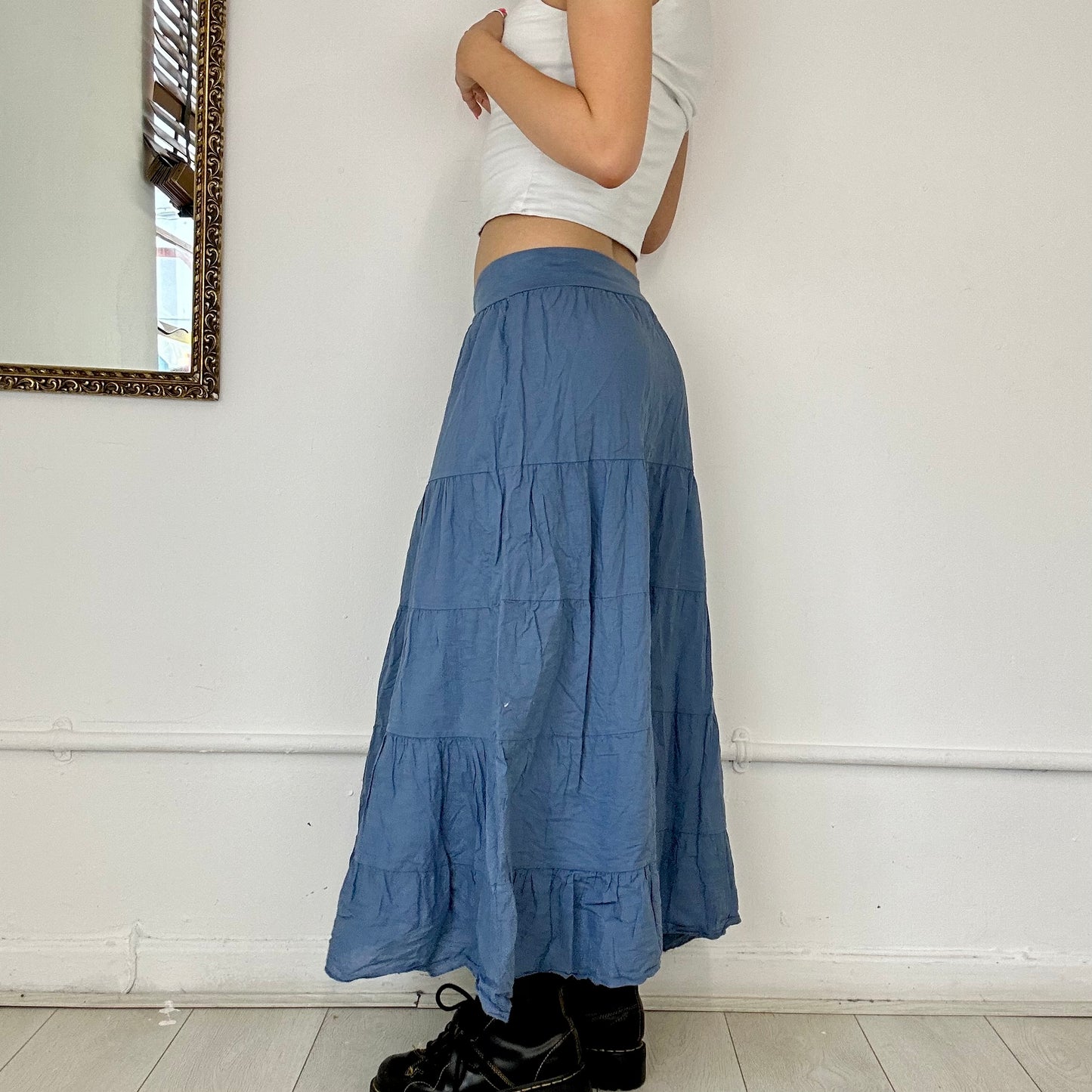 blue flowy maxi skirt