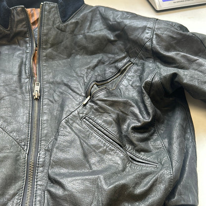 black leather bomber jacket