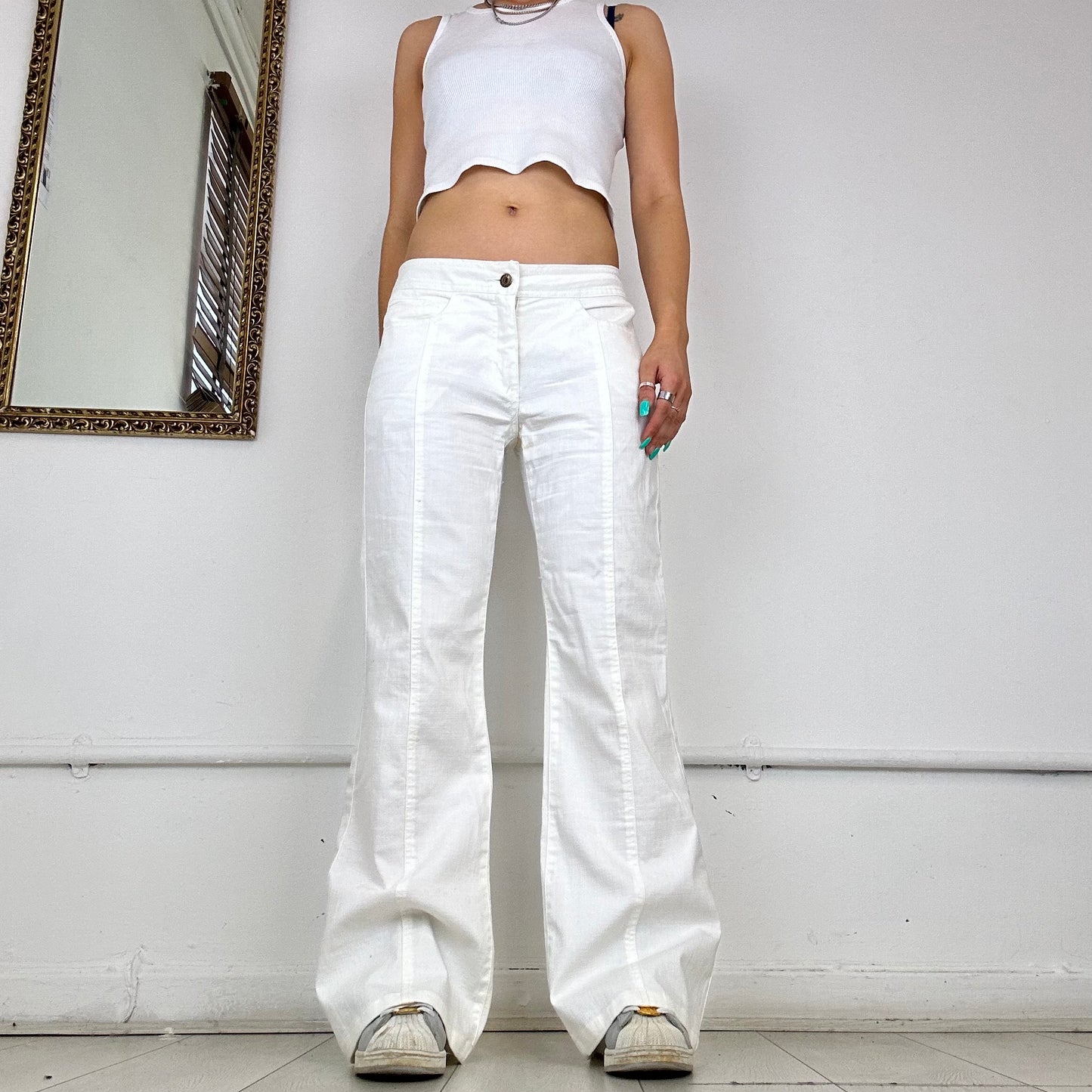 baggy flared white jeans