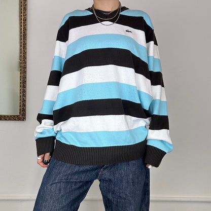 stripy lacoste v neck jumper