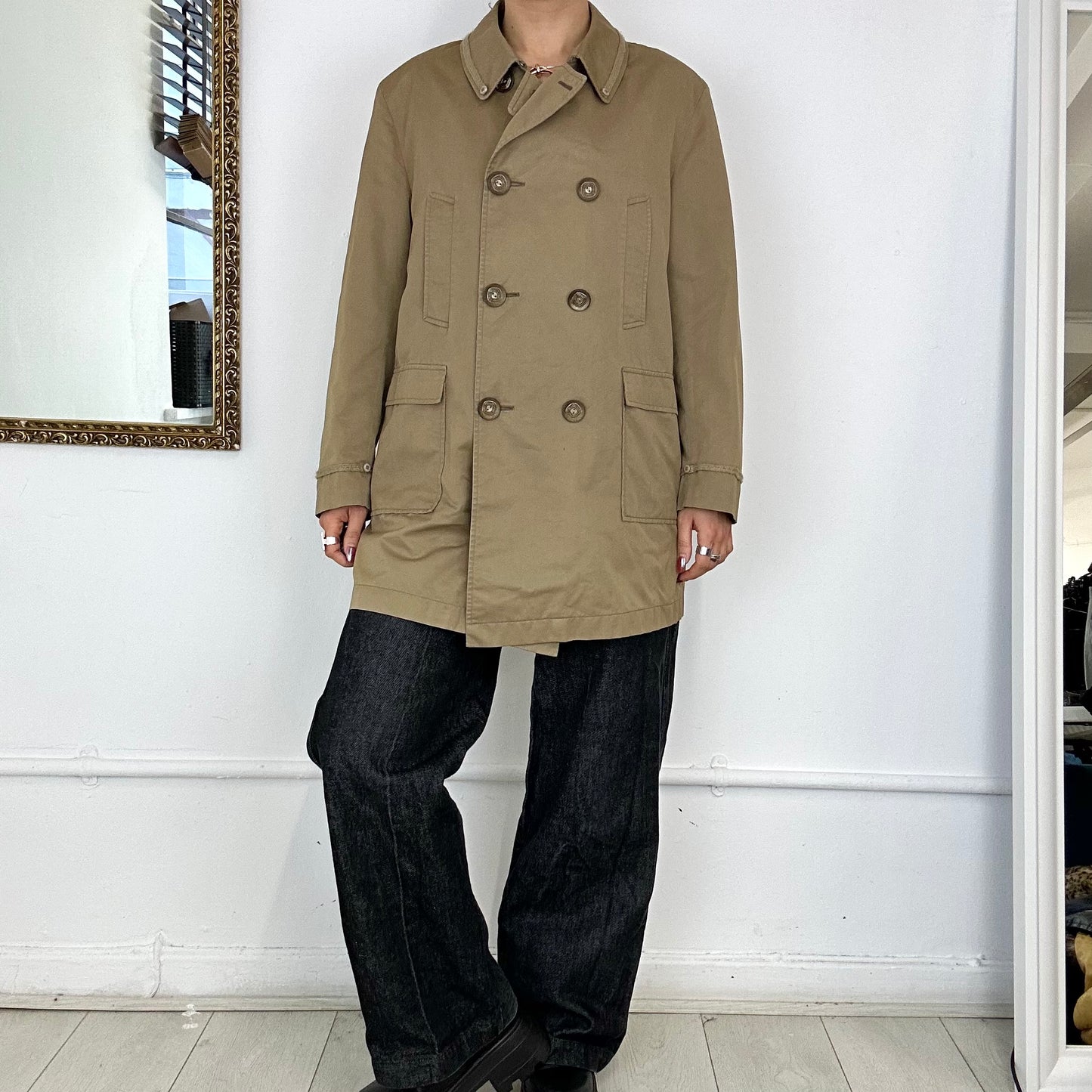 italian beige double breasted trench coat