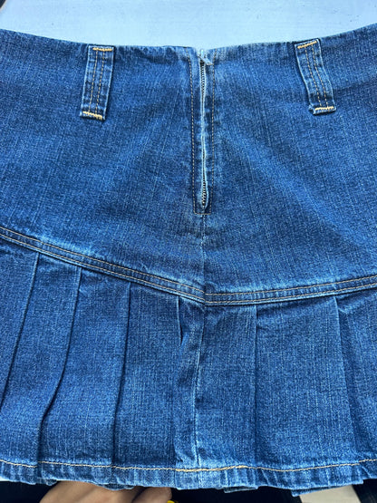 00's mini pleated denim skirt