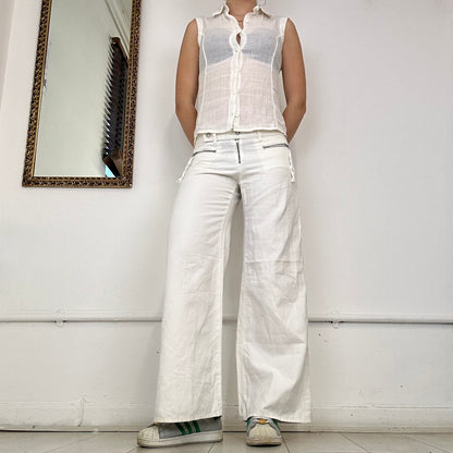 calvin klein white wide leg trousers