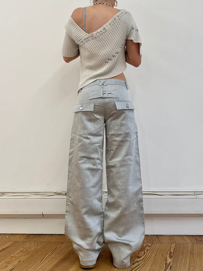 the slouch in shiny grey denim - size small - sample